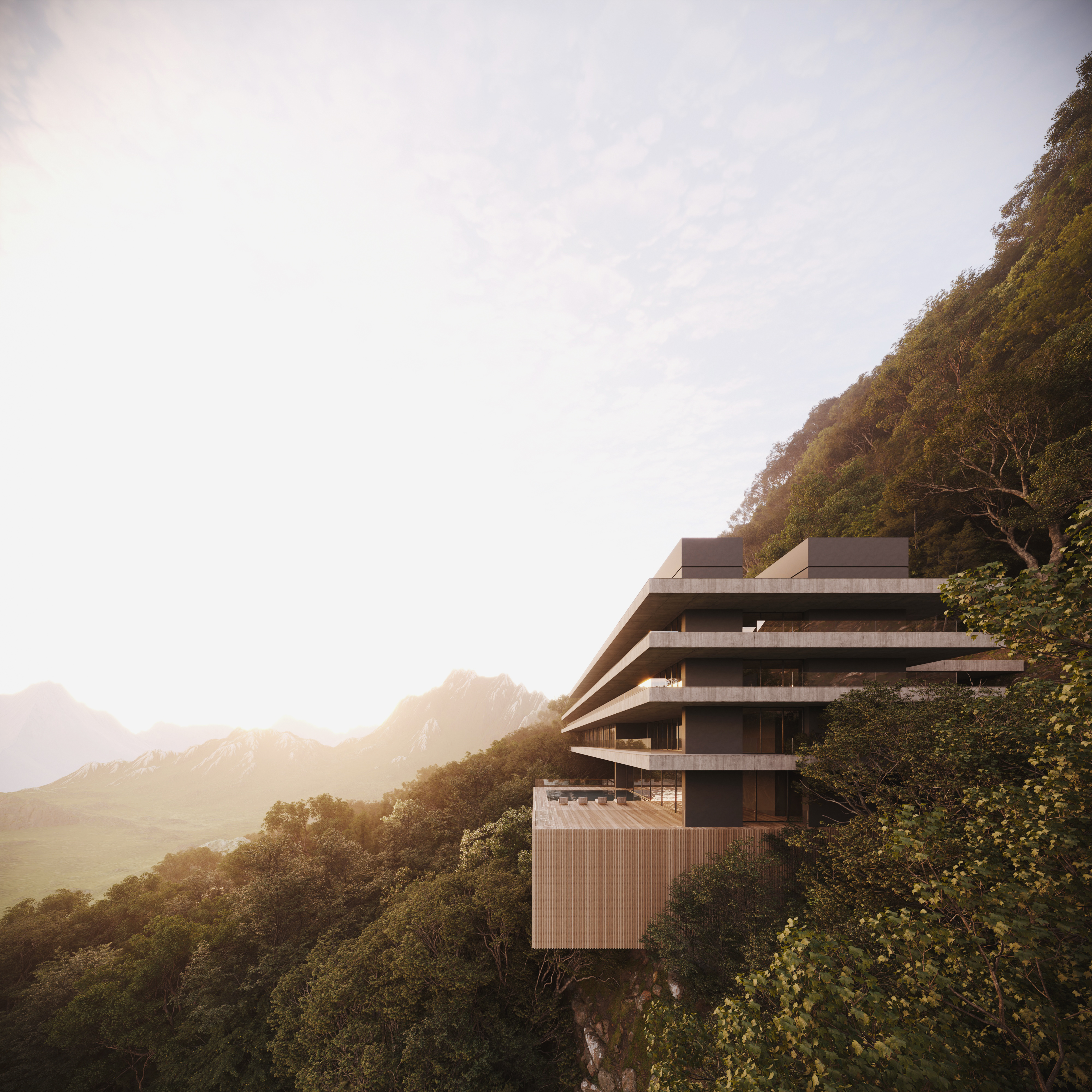 Fachada con hormigón visto y madera, La Angostura