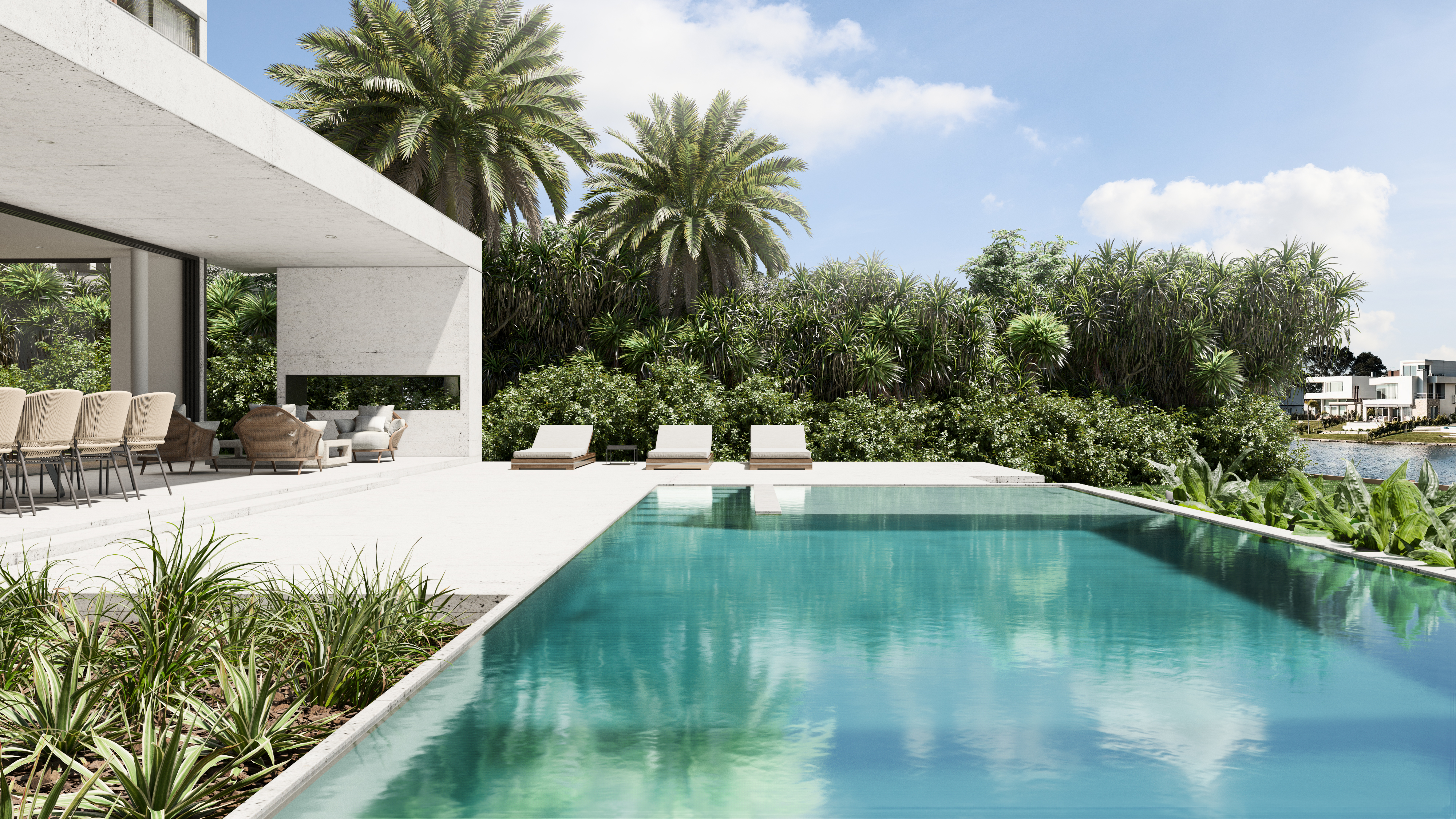 Pileta infinita con vista al lago casa Riberas Buenos Aires